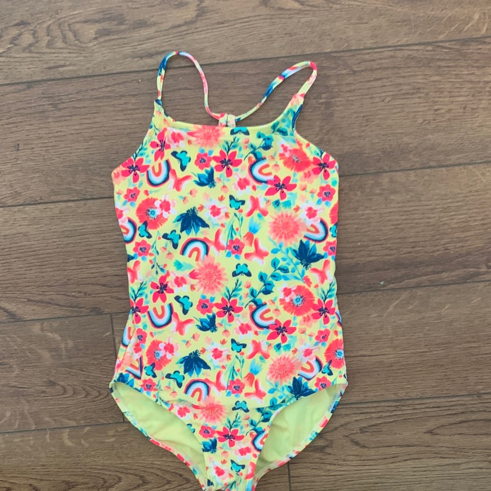 Cat & Jack size L 10/12 Colorful Floral Kids Swimsuit bathing suit NWOT